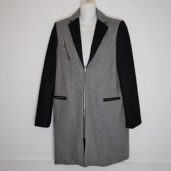 Asilio Midi Coat Jacket Colorblock Sz S Wool Preppy Academia Minimalist Neutral - Picture 1 of 16